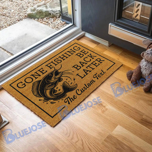 BlueJose Gone Fishing Be Back Later Catfish Fishing Custom Name Coir Doormat