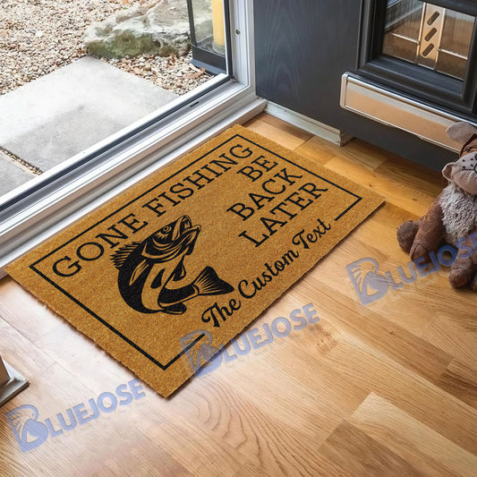 BlueJose Gone Fishing Be Back Later Walleye Fishing Custom Name Coir Doormat