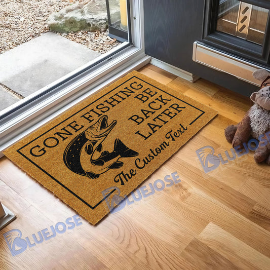 BlueJose Gone Fishing Be Back Later Pike Fishing Custom Name Coir Doormat