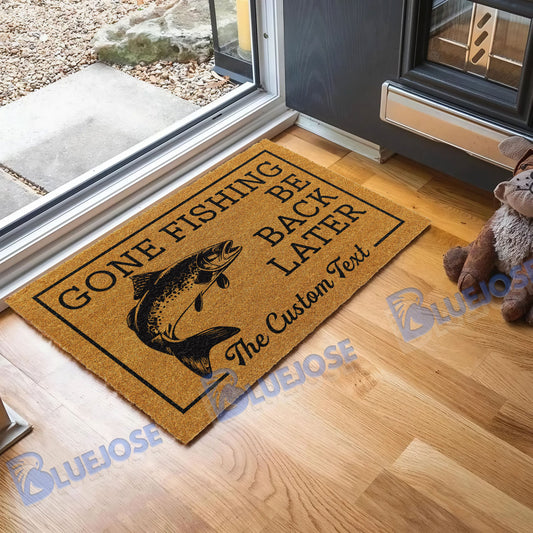 BlueJose Gone Fishing Be Back Later Trout Fishing Custom Name Coir Doormat