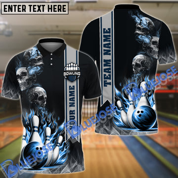 BlueJoses Bowling And Pins Smoke Skull Gang Multicolor Customized Name 3D Shirt ( 4 Colors )