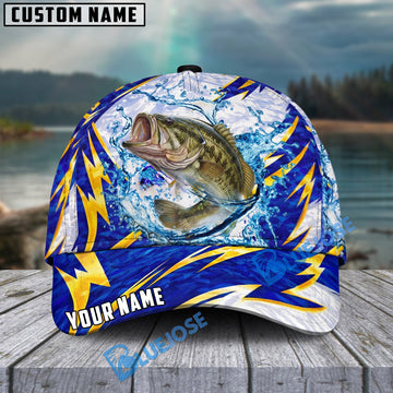 BlueJose Fishing Lightning Splash Blue Pattern Personalized Name Classic 3D Cap Personalized Cap (13 Breeds)