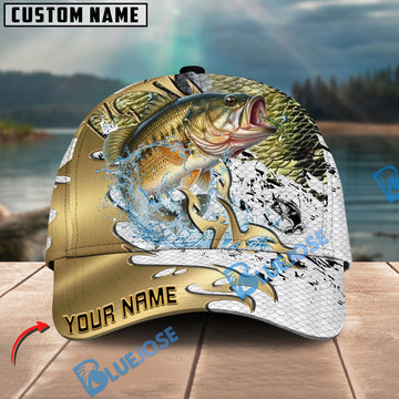 BlueJose Fishing Scale Pattern Gold Accent Water Splash Personalized Cap (13 Breeds)