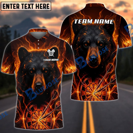 BlueJose Darts Fiery Flame Bear Dartboard Fantasy Personalized Name, Team Name Unisex Shirt (6 Colors)
