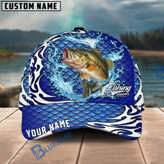 BlueJose Fishing Scale Pattern Ocean Wave Style Personalized Name Classic 3D Cap Personalized Cap (13 Breeds)