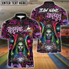 BlueJose Bowling And Pins Reaper Neon Graffiti Skull Girl Customized Name, Team Name 3D Shirt (4 Colors)