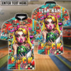 BlueJose Bowling & Pins Punk Girl Graffiti Wall Bowling Ball Tattoo Style Customized Name, Team Name 3D Shirt (6 Colors)