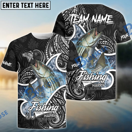 Bluejose Striped Bass Fishing Black White Maori Custom Name & Team Name 3D Shirts