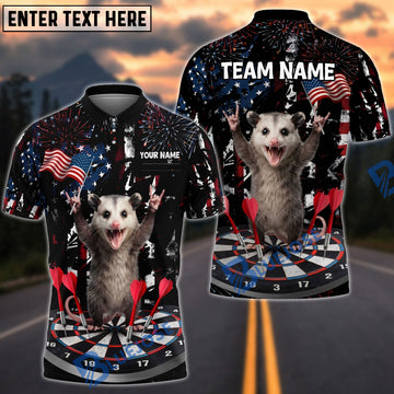 BlueJose Darts Patriotic Funny Opossum Dartboard Fireworks American Flag Personalized Name Shirt