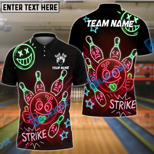 BlueJose Bowling Neon Bowling Ball Strike Funny Customized Name, Team Name 3D Shirt (4 Colors)