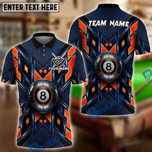BlueJose Billiards 8 Ball Metal Shield Glow Personalized Name, Team Name Unisex Shirt (4 Colors)
