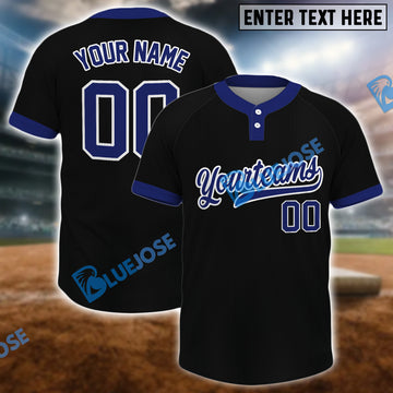 BlueJose Personalized Black Royal-White Two-Button Unisex Softball Jersey
