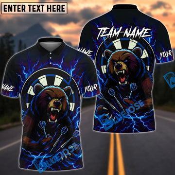 BlueJose Darts Furious Grizzly Bear Dartboard Personalized Name, Team Name Shirt (4 Colors)