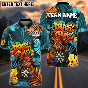 BlueJose Darts Funny Angry Bull Cartoon Dart Game Dartboard Target Personalized Name, Team Name Unisex Shirt (4 Colors)