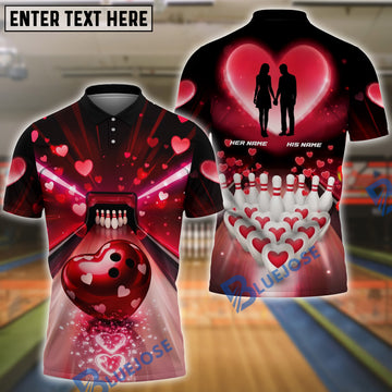 BlueJose Bowling Love Strike Valentine Edition Personalized Name, Team Name 3D Shirt