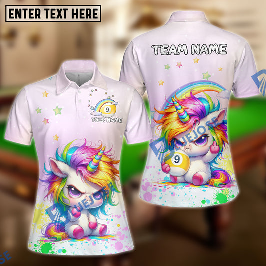 BlueJose Billiards Cute Angry Unicorn Rainbow 9 Ball Personalized Shirt