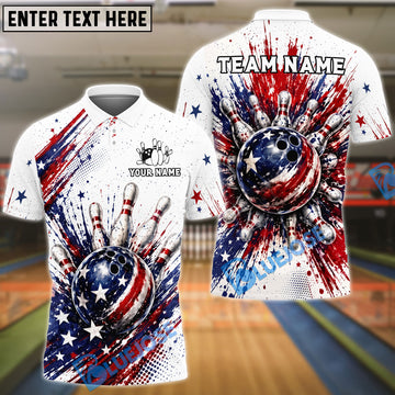 BlueJose Bowling American Flag Strike Burst Customized Name, Team Name 3D Shirt