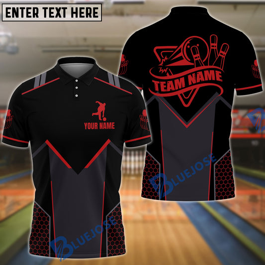 BlueJose Bowling And Pins Team Strike Black Performance Customized Name, Team Name 3D Shirt (4 Colors)