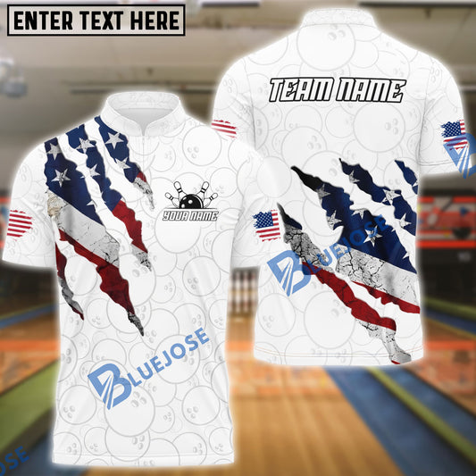 BlueJose Bowling American Flag Torn Effect Bowling Pattern Design Customized Name, Team Name 3D Shirt