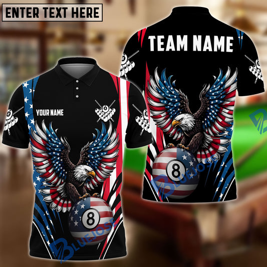 BlueJose Billiards Ball 8 Bald Eagle American Flag Customized Name, Team Name 3D Shirt