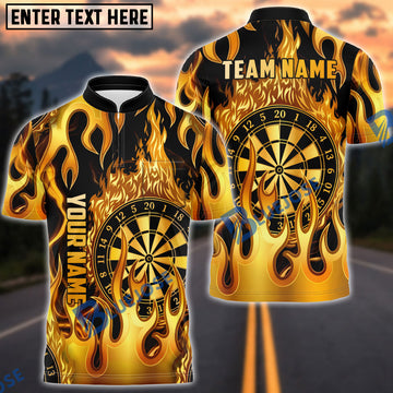 BlueJose Darts Golden Plate Flame Dartboard Personalized Name, Team Name Unisex Shirt (6 Colors)