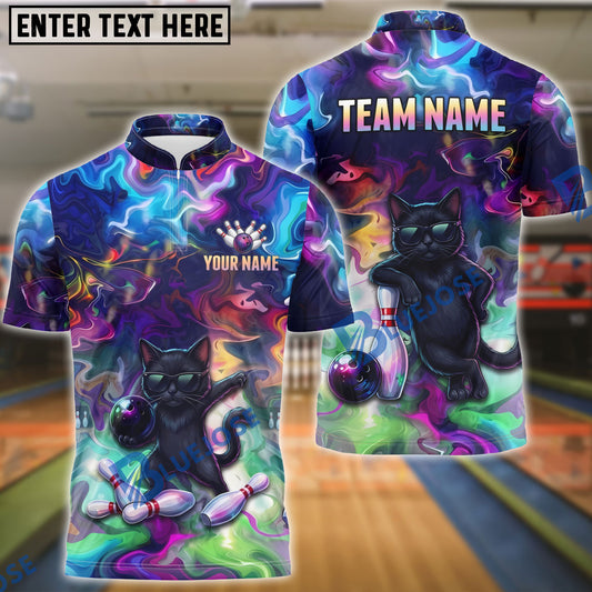 BlueJose Bowling Psychedelic Cool Sunglasses Black Cat Customized Name, Team Name 3D Shirt