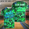 BlueJose Bowling And Pins Neon Bowling Ball Never Give Up Graffiti Style Customized Name, Team Name 3D Shirt (4 Colors)