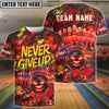 BlueJose Bowling And Pins Neon Bowling Ball Never Give Up Graffiti Style Customized Name, Team Name 3D Shirt (4 Colors)