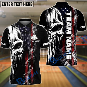 BlueJose Bowling Punisher Skull American Flag Grunge Smoke Customized Name, Team Name 3D Shirt