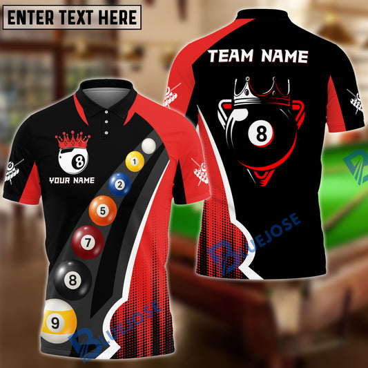 BlueJose Billiards 8-Ball Black Crown Design Personalized Name Shirt (4 Colors)
