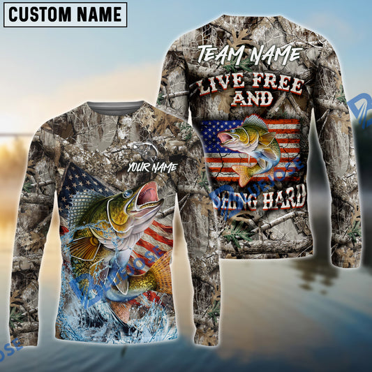 Bluejose Walleye Fishing Patriotic Camo Live Free Custom Name & Team Name 3D Shirts