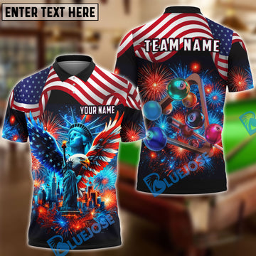 BlueJose Billiards 8 Ball Patriotic American Flag Statue of Liberty Eagle Fireworks Personalized Shirt