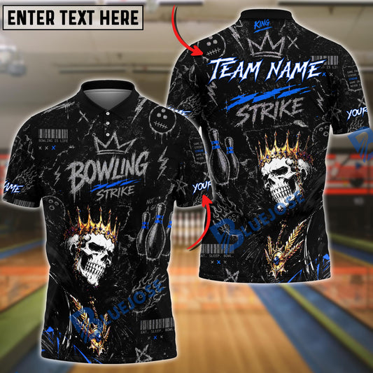 BlueJose Bowling Skull King Strike Customized Name, Team Name 3D Shirt (4 Colors)