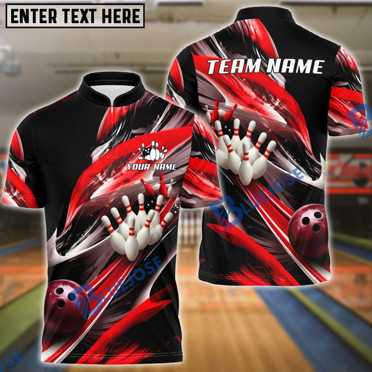 BlueJose Bowling And Pins Black Swirl Strike 3D Motion Design Customized Name, Team Name 3D Shirt (4 Colors)