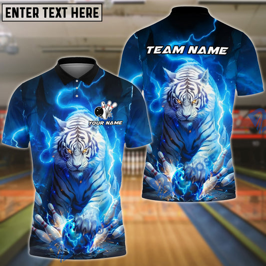 BlueJose Bowling And Pins White Tiger Lightning Storm Tiger Claw Gripping Ball Customized Name, Team Name 3D Shirt (6 Colors)