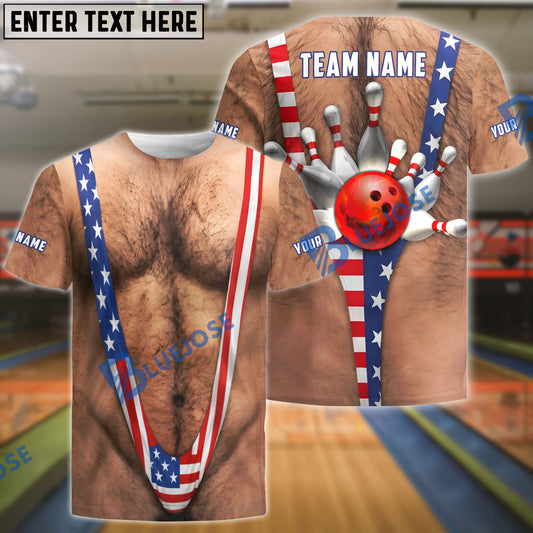 BlueJose Bowling American Flag Mankini Strike Customized Name, Team Name 3D Shirt