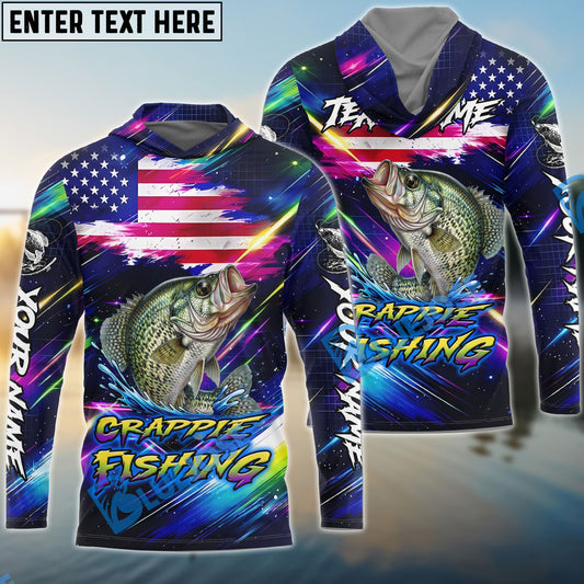 Bluejose Crappie Fishing Bait Neon Strike American Flag Custom Name & Team Name 3D Shirts
