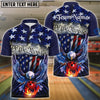 BlueJose Bowling Ball And Pins Eagle Patriotic Customized Name, Team Name 3D Polo Shirt