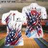 BlueJose Bowling American Flag Strike Burst Customized Name, Team Name 3D Shirt
