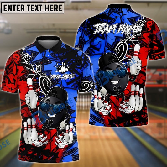 BlueJose Bowling And Pins Graffiti Funny Character Smile Customized Name, Team Name 3D Shirt (4 Colors)