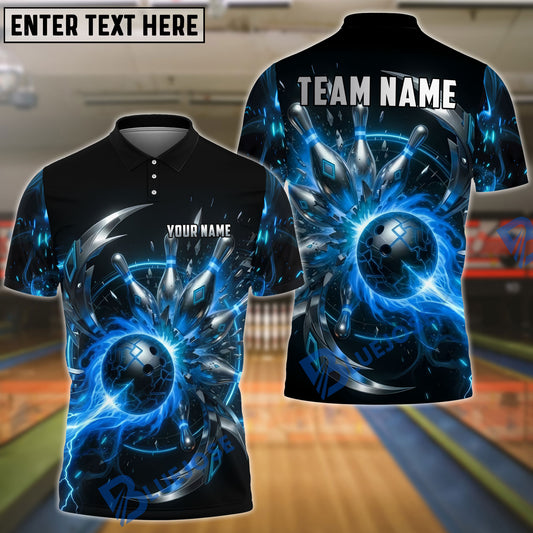 BlueJose Bowling Neon Cyber Energy Ball and Pins Customized Name, Team Name 3D Shirt (6 Colors)