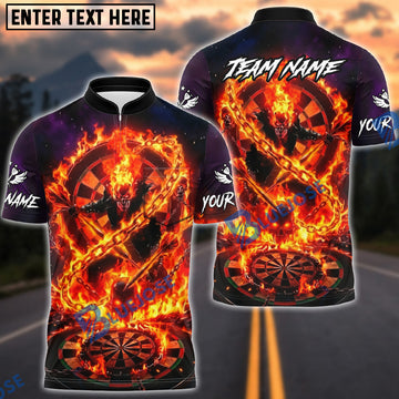 BlueJose Darts Skull Ghost Rider Inferno Flame Personalized Name, Team Name Unisex Shirt (4 Colors)
