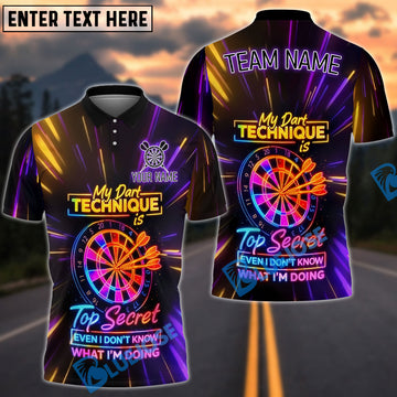 BlueJose Darts Neon Funny Quote My Dart Technique Is Top Secret Even I Don't Know What I'm Doing Personalized Name Shirt