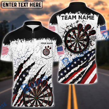 BlueJose Darts USA Patriotic Target Burst Personalized Name, Team Name Unisex Shirt (6 Colors)