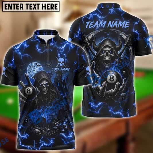 BlueJose Billiards 8 Ball Haunted Grim Reaper Personalized Name Shirt (6 Colors)