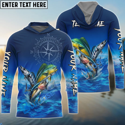 Bluejose Mahi Tuna Wahoo Offshore Fishing Compass Ocean Custom Name & Team Name 3D Shirts