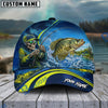 BlueJose Fishing Skull Angler Blue Neon Green Splash Personalized Name Classic 3D Cap (13 Breeds)