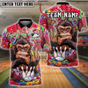 BlueJose Bowling & Pins Cool Chimp Monkey Smoking Cigar Graffiti Art Customized Name, Team Name 3D Shirt (4 Colors)