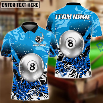 BlueJose Billiards 8 Ball Silver Splash Art Personalized Name, Team Name Unisex Shirt (4 Colors)