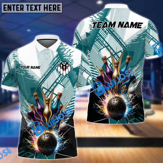 BlueJoses Bowling And Pins Color Ink Customized Name 3D Shirt (4 Colors)